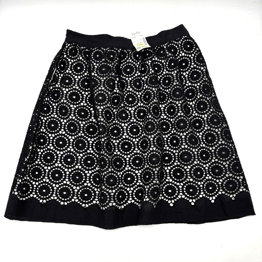 NWT Venini Black Geometric Crochet Overlay A-Line Mini Skirt Size S 27x20"